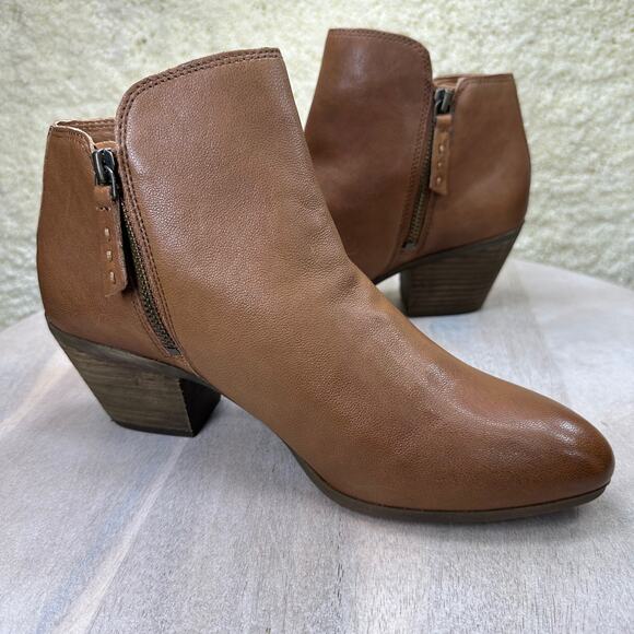 Frye Judith Double Zip Heel Block Ankle Booties US 9 M Womens Brown Leather New - Picture 1 of 16